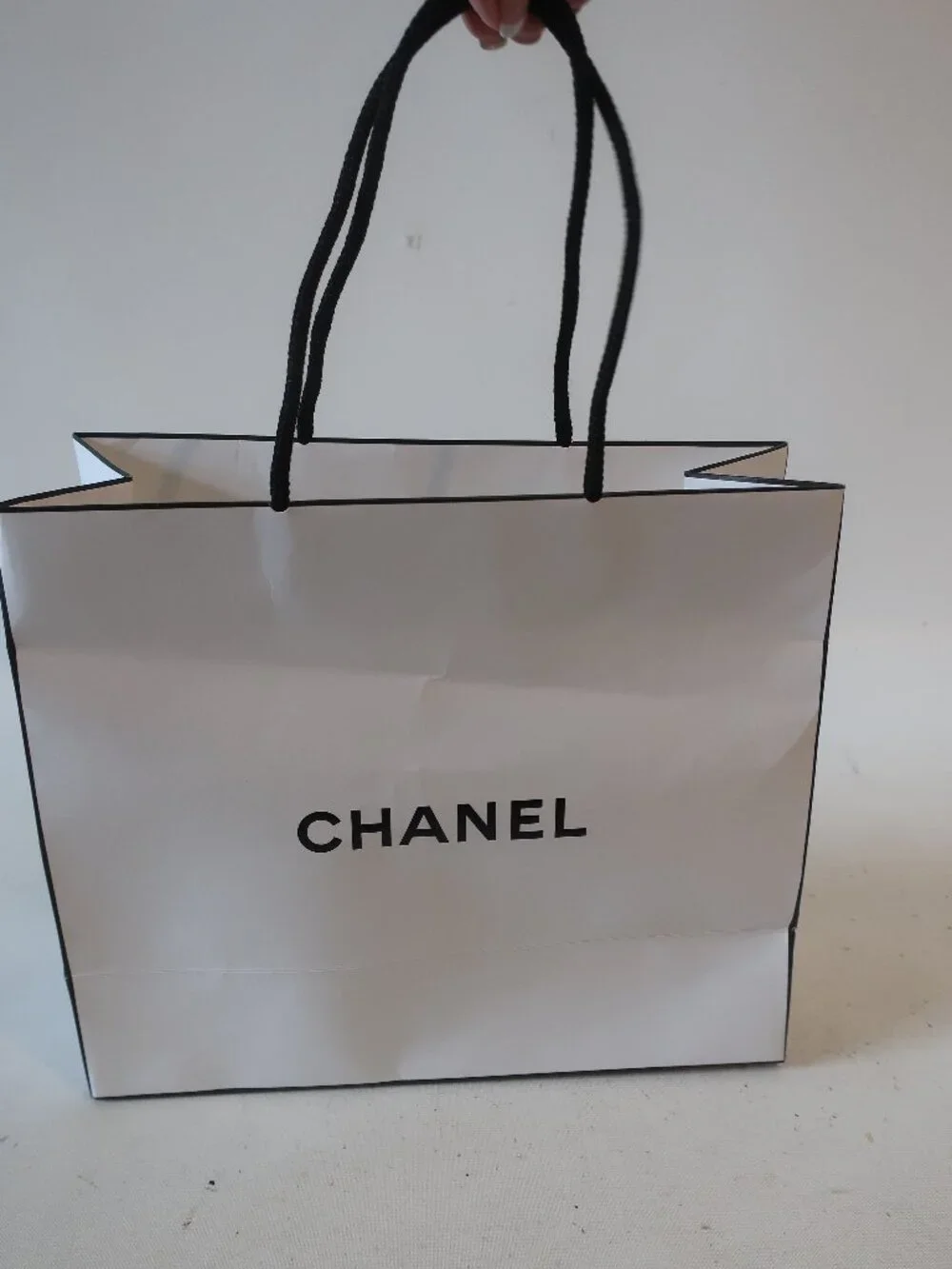 Authentic Womens Chanel White Black Logo Paper Gift Shopping Bag